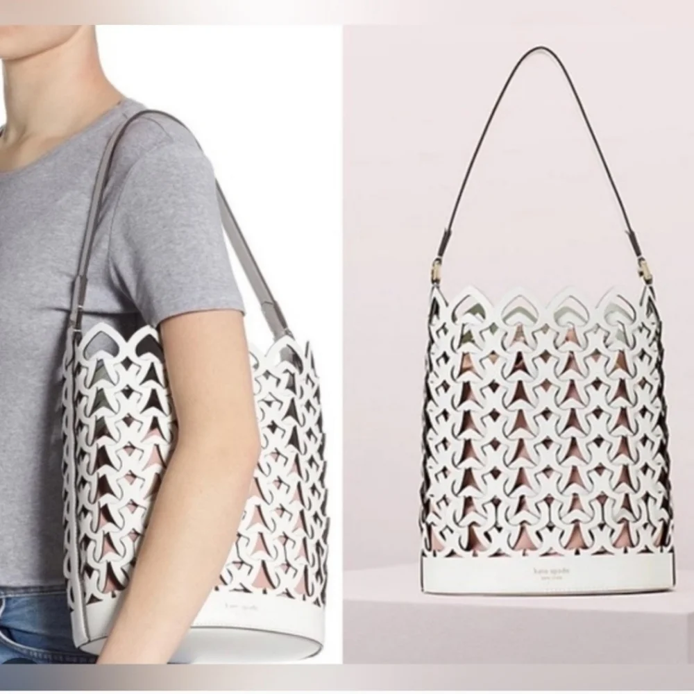 Kate Spade New York Dolly Perforated Leather Spade Bucket Bag White Bund…